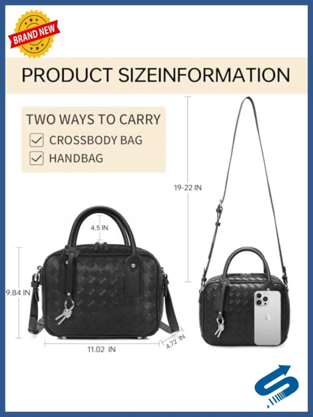 Handmade Woven Top Handle Crossbody Bag Faux Leather Satchel